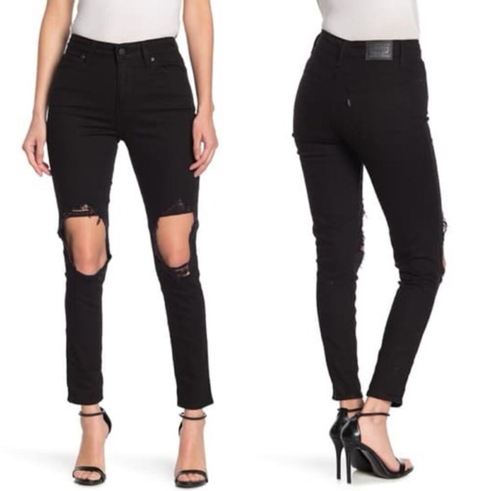 Levi's 721 High Rise Ripped Knee Skinny Jeans size 30 Black